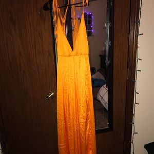 White Fox Boutique orange silk prom dress